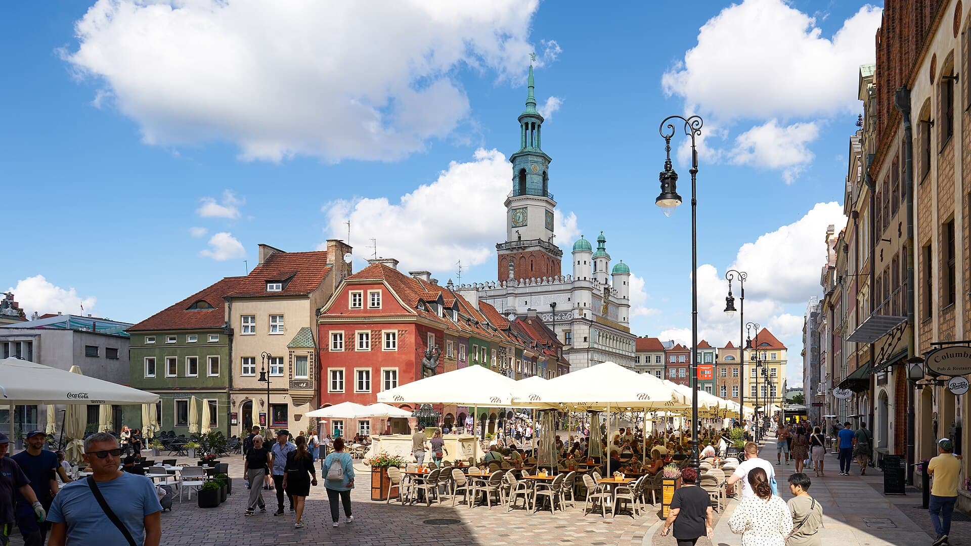 The Old Market Square in Poznań — the town hall and colourful tenement houses